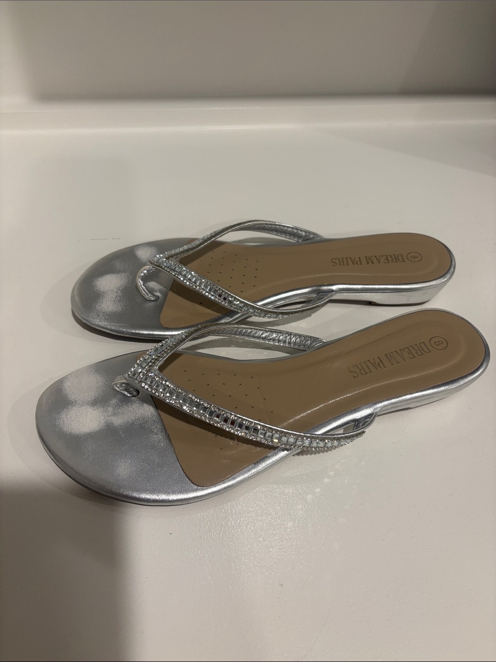 Dream Pairs Silver Rhinestone T-Strap Sandals